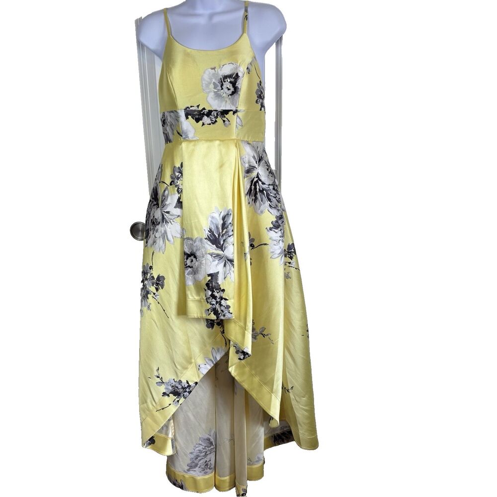 Speechless Yellow Floral High Low Dress Size 5 Spaghetti Strap Prom Formal Satin - Picture 2 of 16